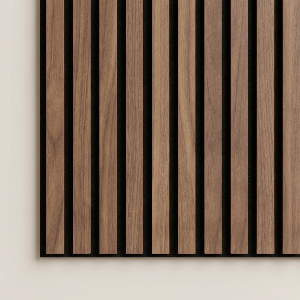Close view of slatted wood and felt base