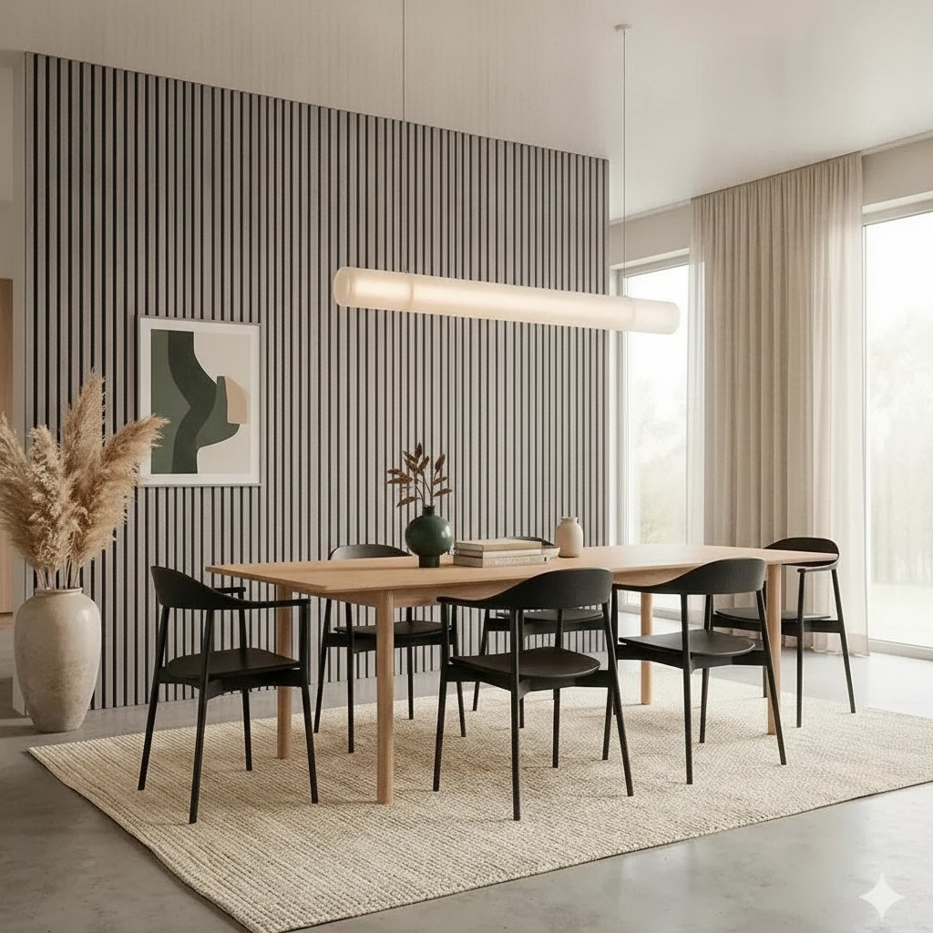Slatted Wood Wall Panels — 106 × 43 in — Gray