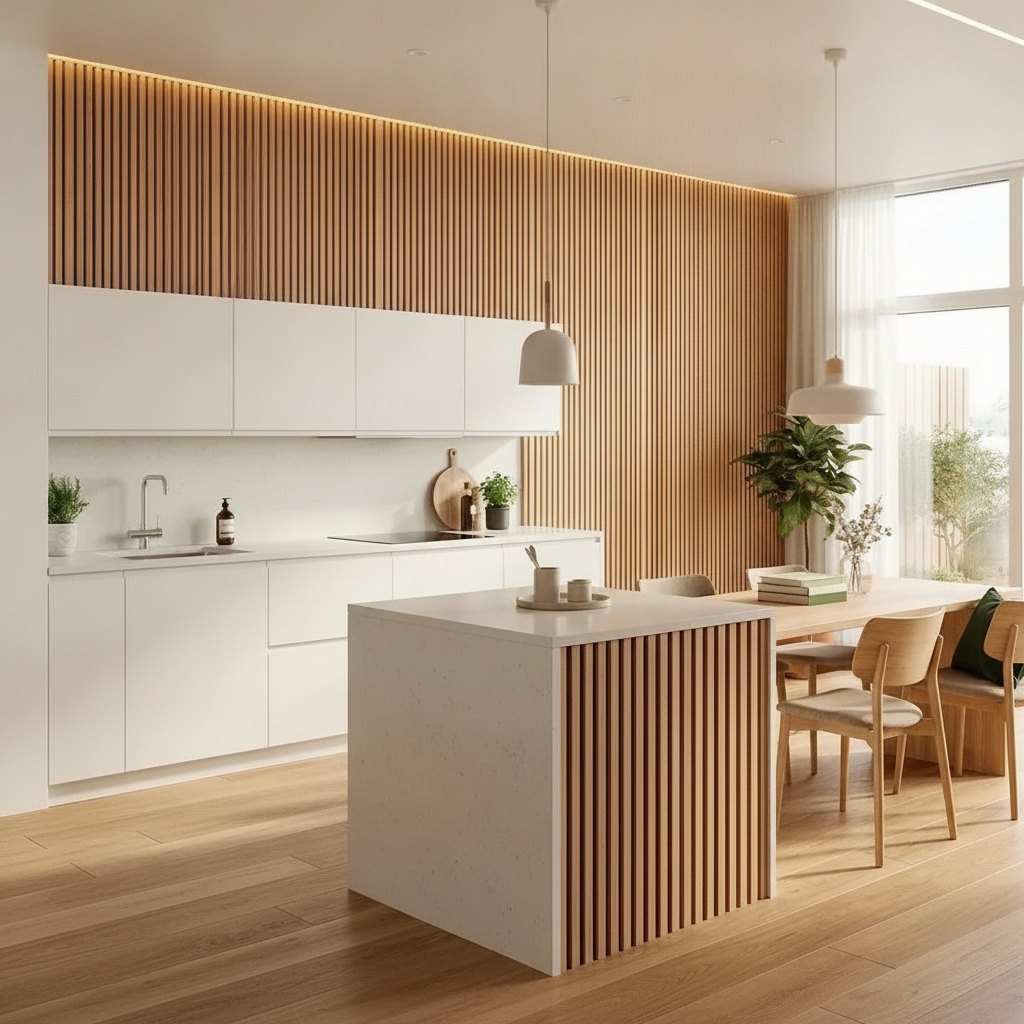 Slatted Wood Wall Panels — 106 × 43 in — Oak
