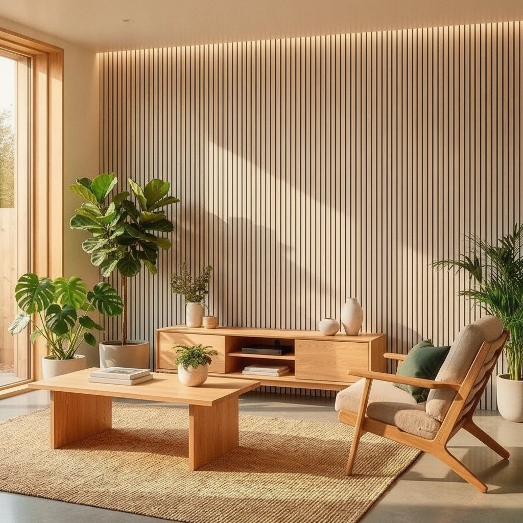 Slatted Wood Wall Panels — 106 × 43 in — Sand