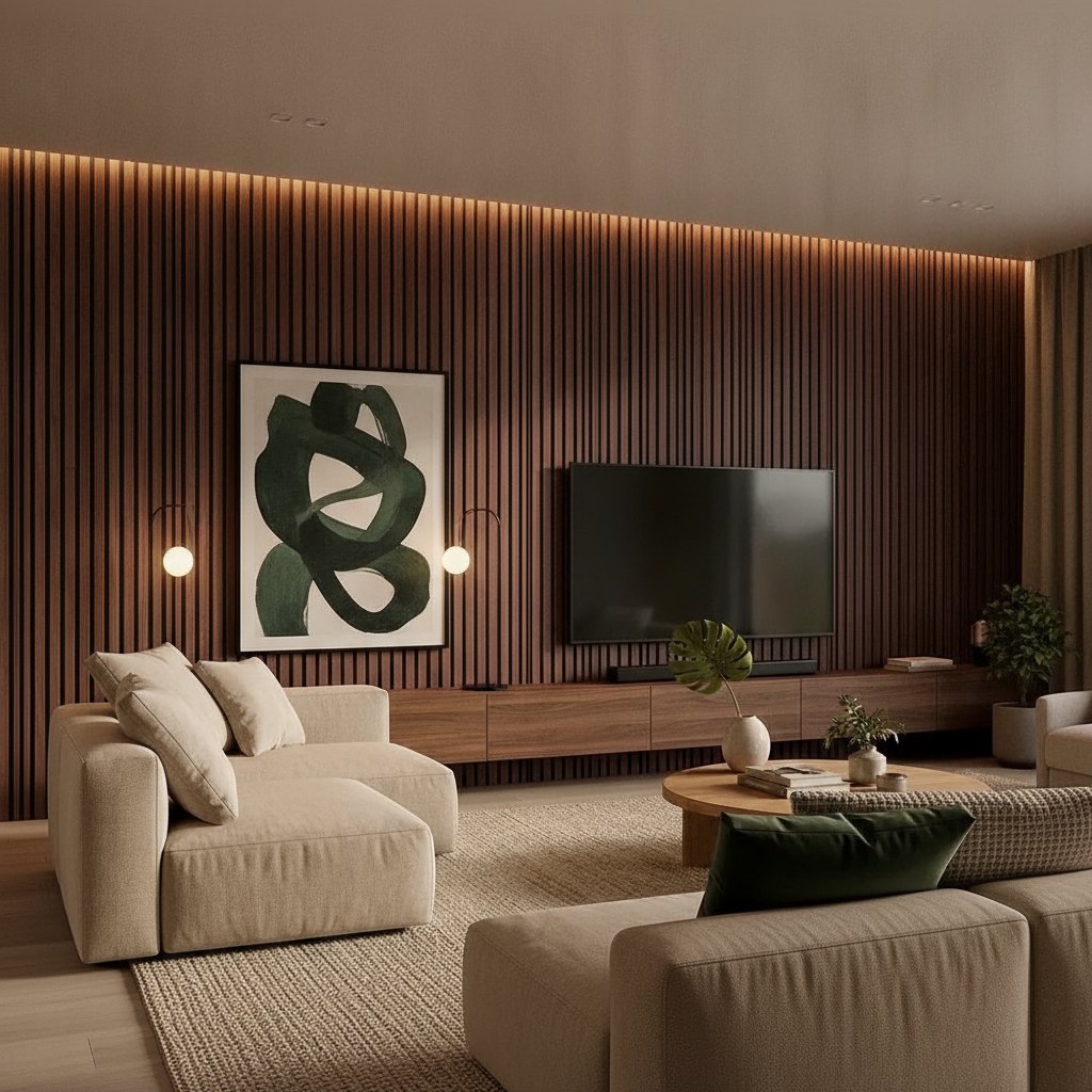 Slatted Wood Wall Panels — 106 × 43 in — Walnut